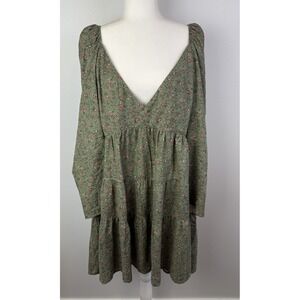 NWT Fourteenth Place Size 2X Tunic/Top/Blouse Olive‎ Green Ditsy 3/4 Sleeve